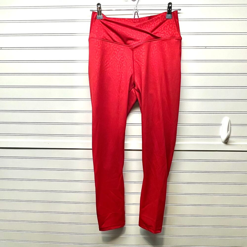 Zyia Light & Tight Cross Front Ruched Back Red Leopard Print Leggings Size L